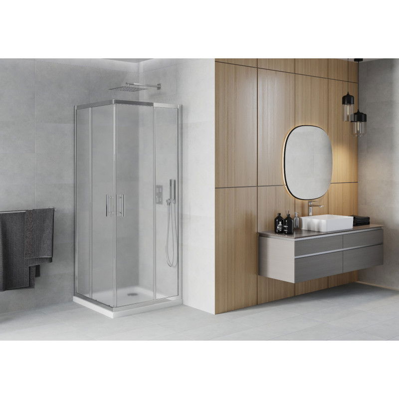 Mexen Rio Square Shower Enclosure 70 x 70 cm, Frost, Chrome + Flat Tray, White - 860-070-070-01-30-4010