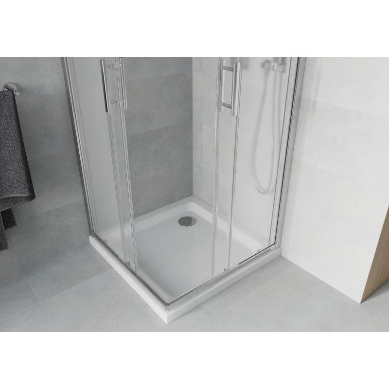 Mexen Rio Square Shower Enclosure 70 x 70 cm, Frost, Chrome + Flat Tray, White - 860-070-070-01-30-4010