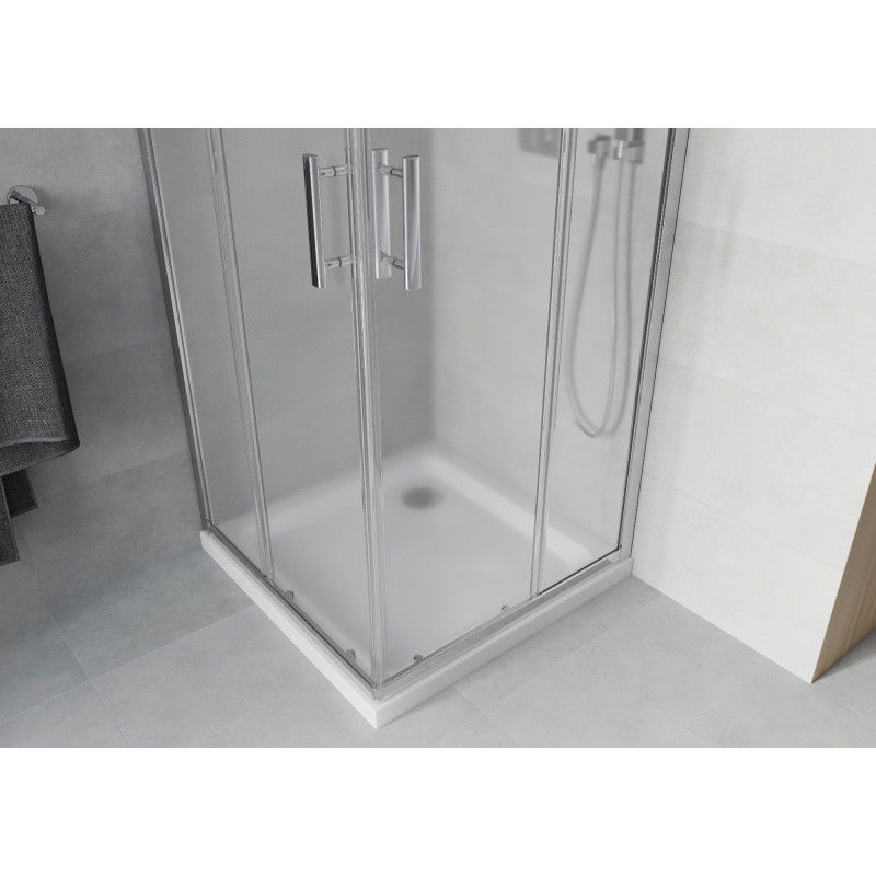 Mexen Rio Square Shower Enclosure 70 x 70 cm, Frost, Chrome + Flat Tray, White - 860-070-070-01-30-4010