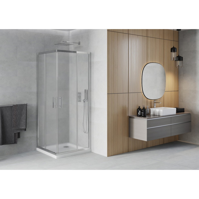 Mexen Rio shower cabin square 90 x 90 cm, frost, chrome + Flat tray, white - 860-090-090-01-30-4010