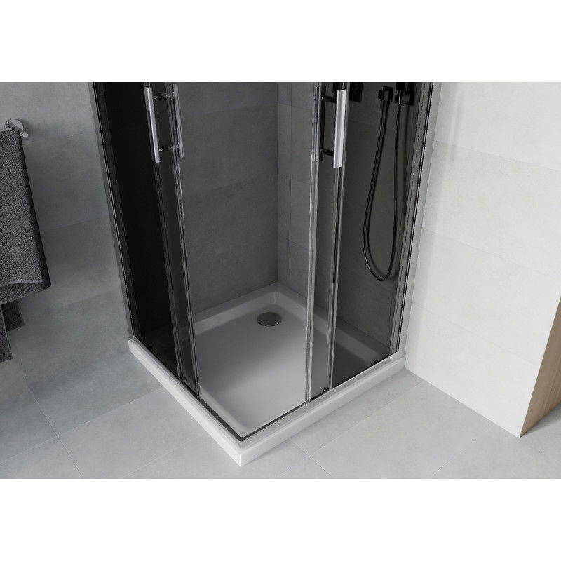 Mexen Rio Square Shower Enclosure 80 x 80 cm, Graphite, Chrome + Flat Shower Tray, White - 860-080-080-01-40-4010