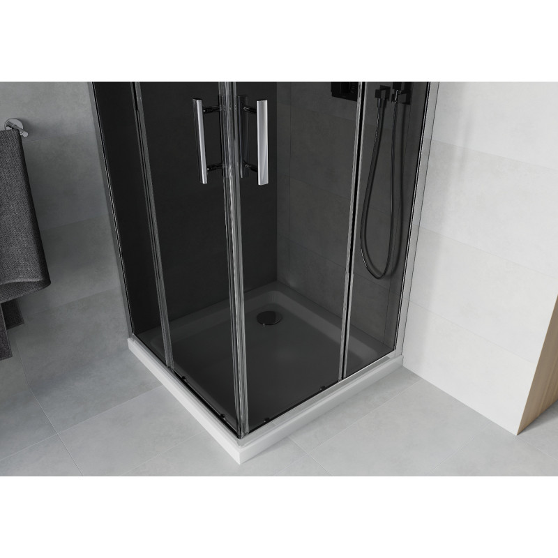 Mexen Rio square shower cabin 80 x 80 cm, graphite, chrome + Flat, white shower tray - 860-080-080-01-40-4010