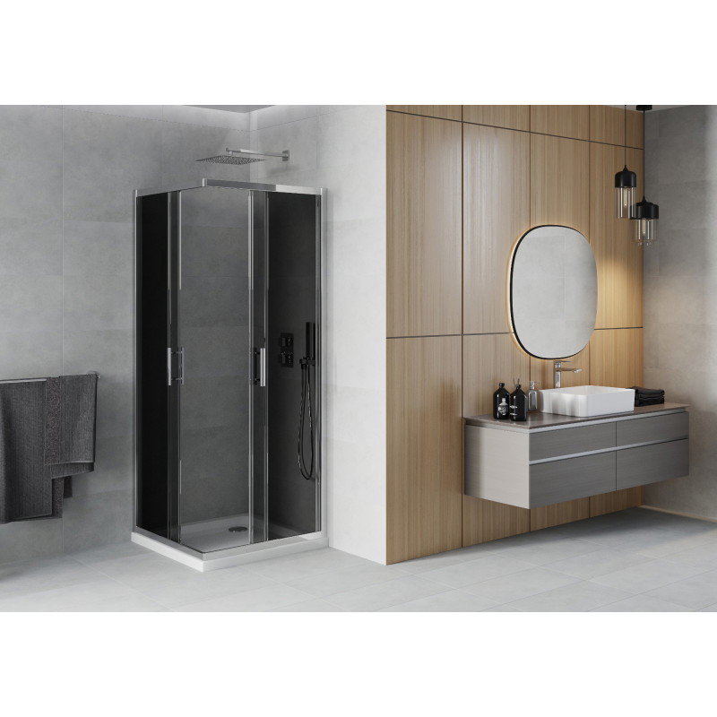 Mexen Rio square shower cabin 80 x 80 cm, graphite, chrome + Flat, white shower tray - 860-080-080-01-40-4010