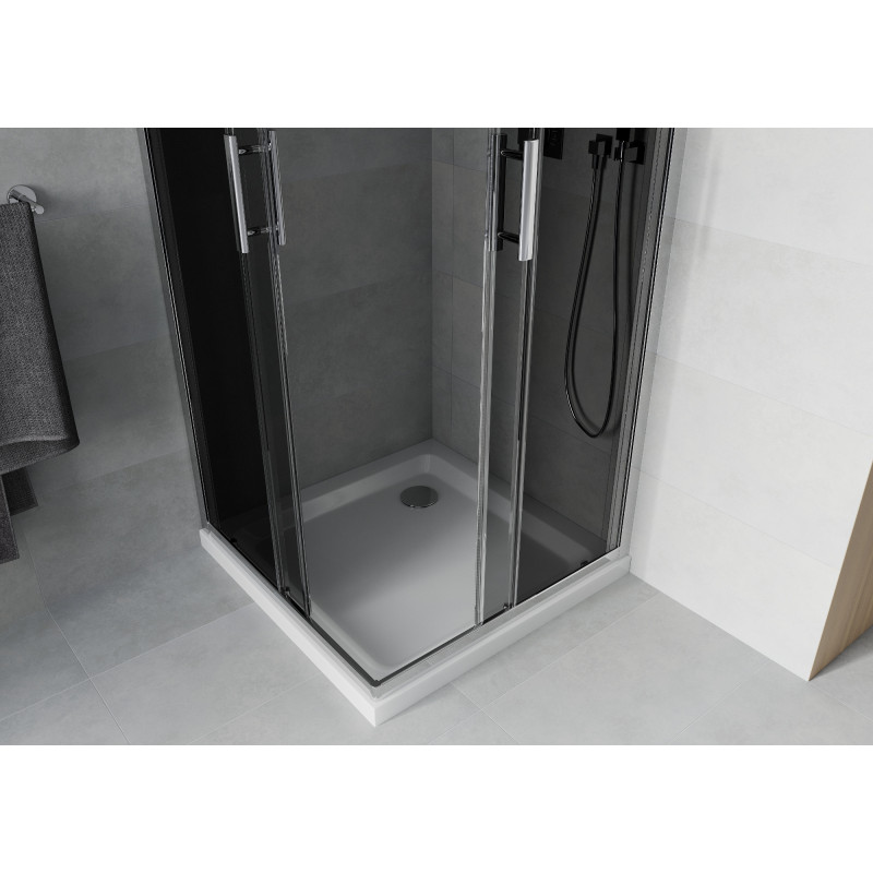 Mexen Rio square shower cabin 90 x 90 cm, graphite, chrome + Flat shower tray, white - 860-090-090-01-40-4010