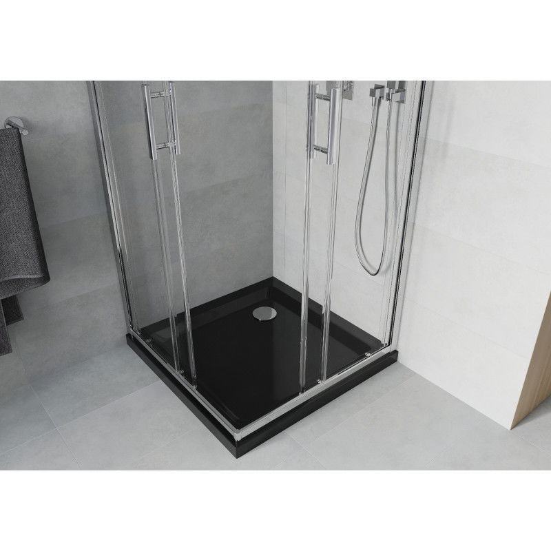 Mexen Rio square shower cabin 80 x 80 cm, transparent, chrome + Flat tray, black - 860-080-080-01-00-4070