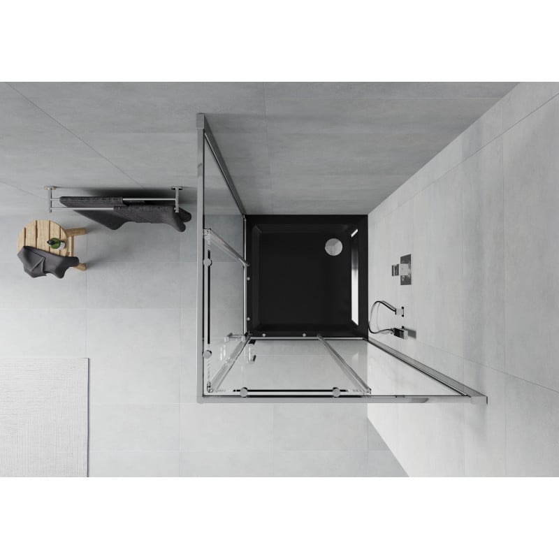 Mexen Rio square shower enclosure 80 x 80 cm, transparent, chrome + Flat tray, black - 860-080-080-01-00-4070