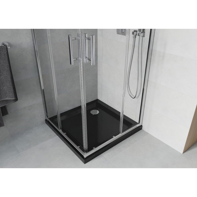 Mexen Rio square shower cabin 80 x 80 cm, transparent, chrome + Flat tray, black - 860-080-080-01-00-4070