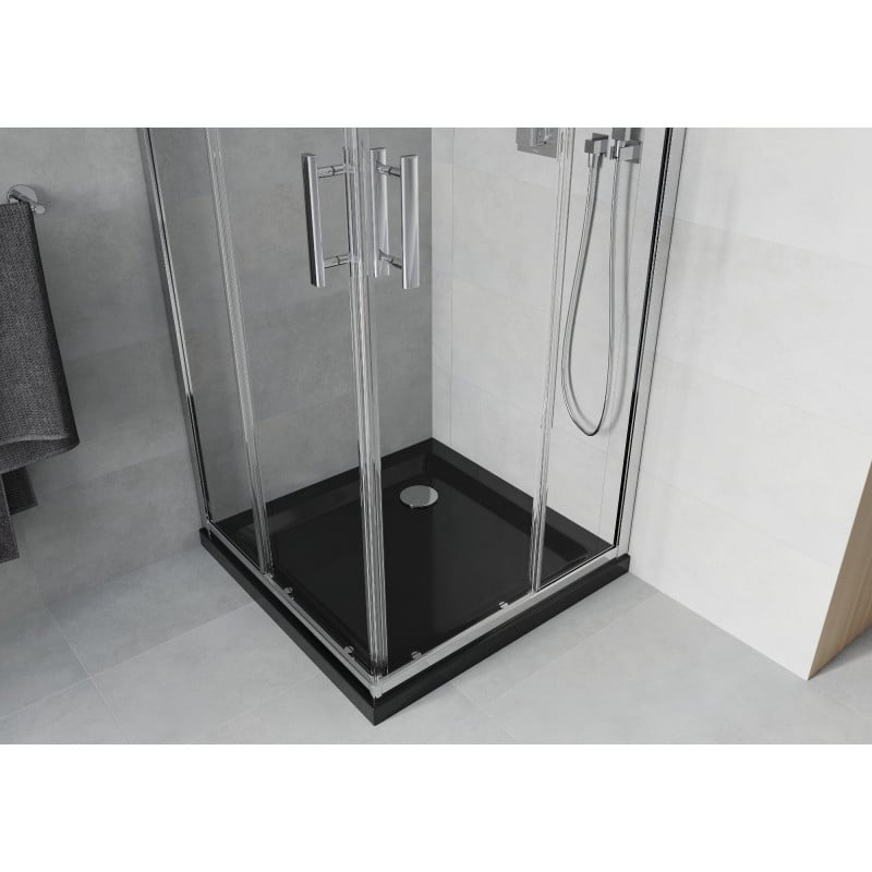 Mexen Rio square shower enclosure 80 x 80 cm, transparent, chrome + Flat tray, black - 860-080-080-01-00-4070