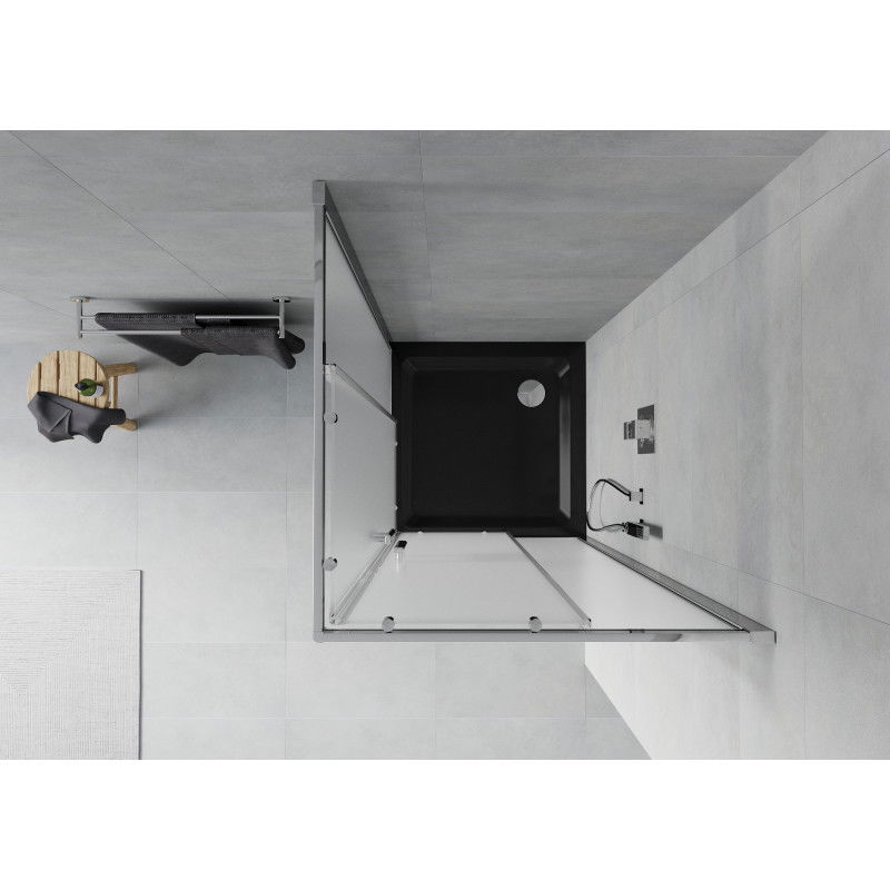 Mexen Rio square shower enclosure 80 x 80 cm, frost, chrome + Flat tray, black - 860-080-080-01-30-4070