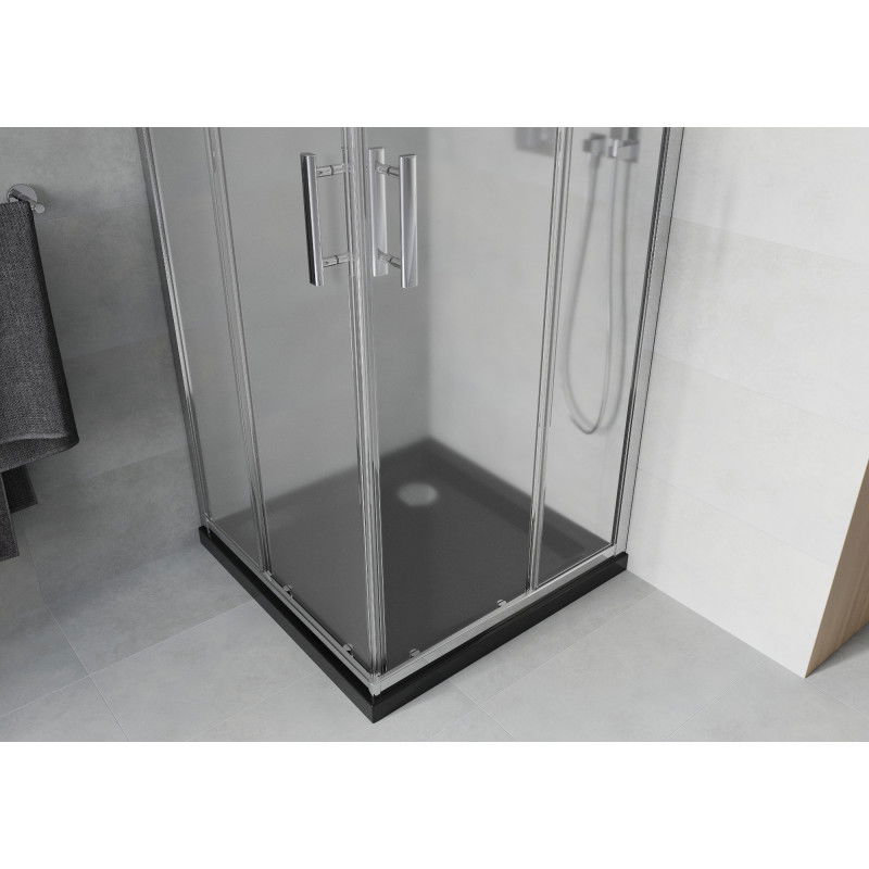 Mexen Rio square shower enclosure 90 x 90 cm, frost, chrome + Flat tray, black - 860-090-090-01-30-4070