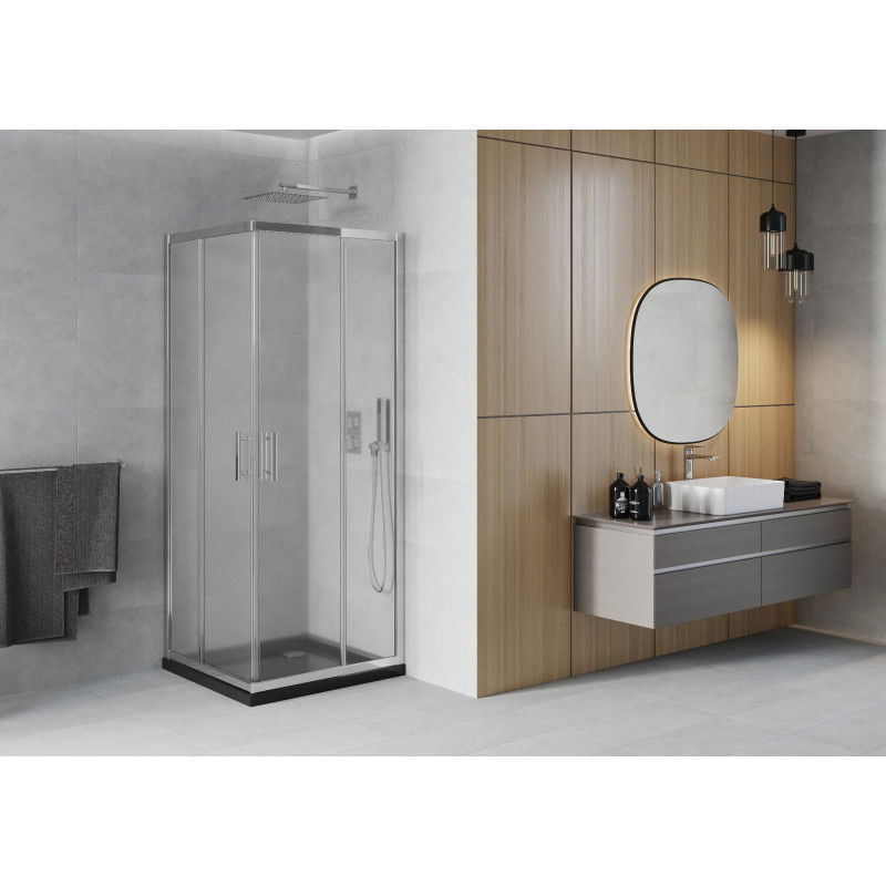 Mexen Rio square shower enclosure 90 x 90 cm, frost, chrome + Flat tray, black - 860-090-090-01-30-4070