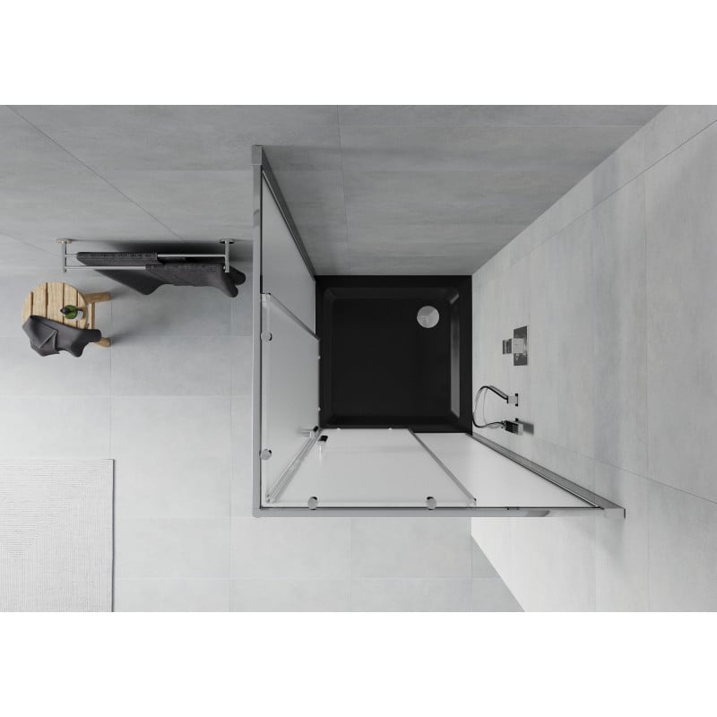 Mexen Rio 90 x 90 cm square shower cabin, frost, chrome + Flat black shower tray - 860-090-090-01-30-4070