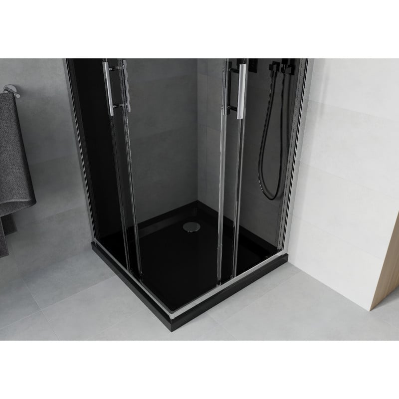Mexen Rio square shower enclosure 80 x 80 cm, graphite, chrome + Flat tray, black - 860-080-080-01-40-4070