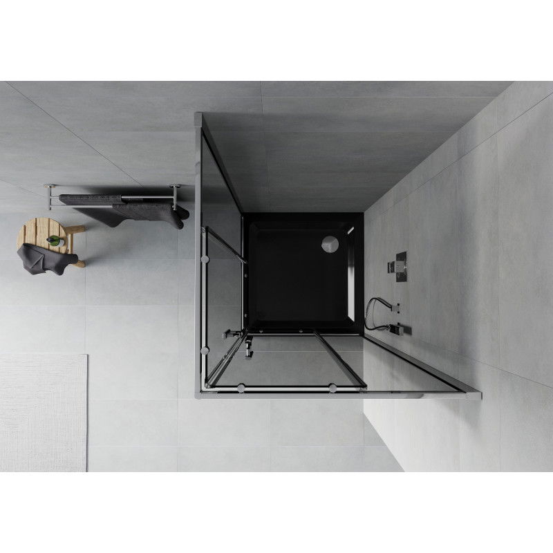 Mexen Rio square shower cabin 80 x 80 cm, graphite, chrome + Flat black shower tray - 860-080-080-01-40-4070