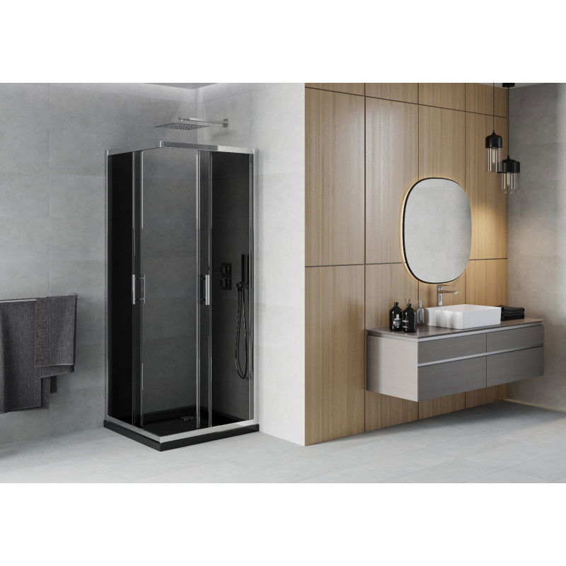 Mexen Rio Square Shower Enclosure 90 x 90 cm, Graphite, Chrome + Flat Tray, Black - 860-090-090-01-40-4070