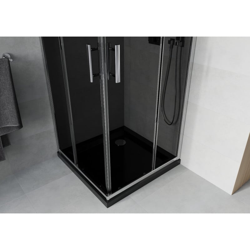 Mexen Rio 90 x 90 cm Square Shower Cabin, Graphite, Chrome + Flat Tray, Black - 860-090-090-01-40-4070