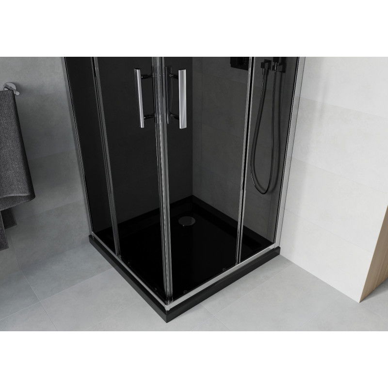 Mexen Rio Square Shower Enclosure 90 x 90 cm, Graphite, Chrome + Flat Tray, Black - 860-090-090-01-40-4070