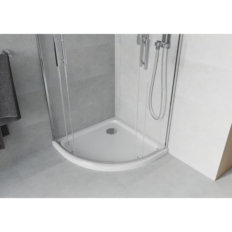 Mexen Rio semi-circular shower cabin 80 x 80 cm, transparent, chrome + Flat shower tray, white - 863-080-080-01-00-4110