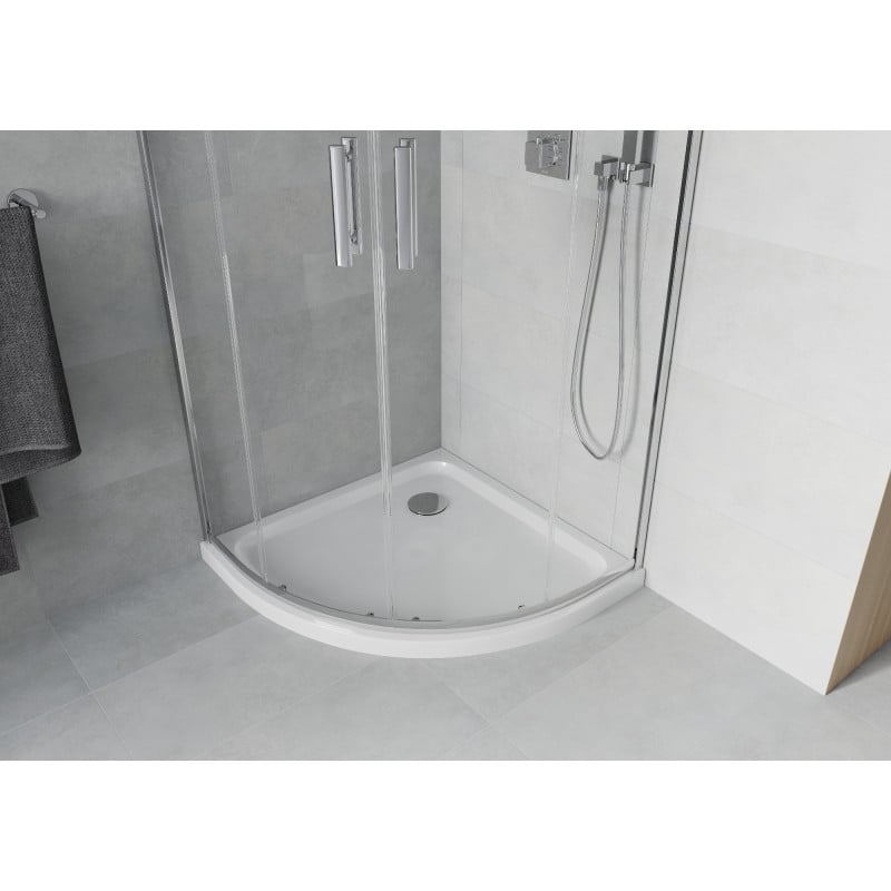 Mexen Rio semi-circular shower cabin 90 x 90 cm, transparent, chrome + Flat shower tray, white - 863-090-090-01-00-4110