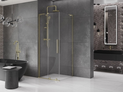 Mexen Velar L sliding shower enclosure 110 x 110 cm, transparent, gold - 871-110-110-03-50