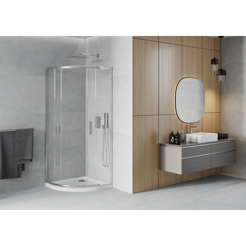 Mexen Rio semi-circular shower cabin 90 x 90 cm, transparent, chrome + Flat shower tray, white - 863-090-090-01-00-4110