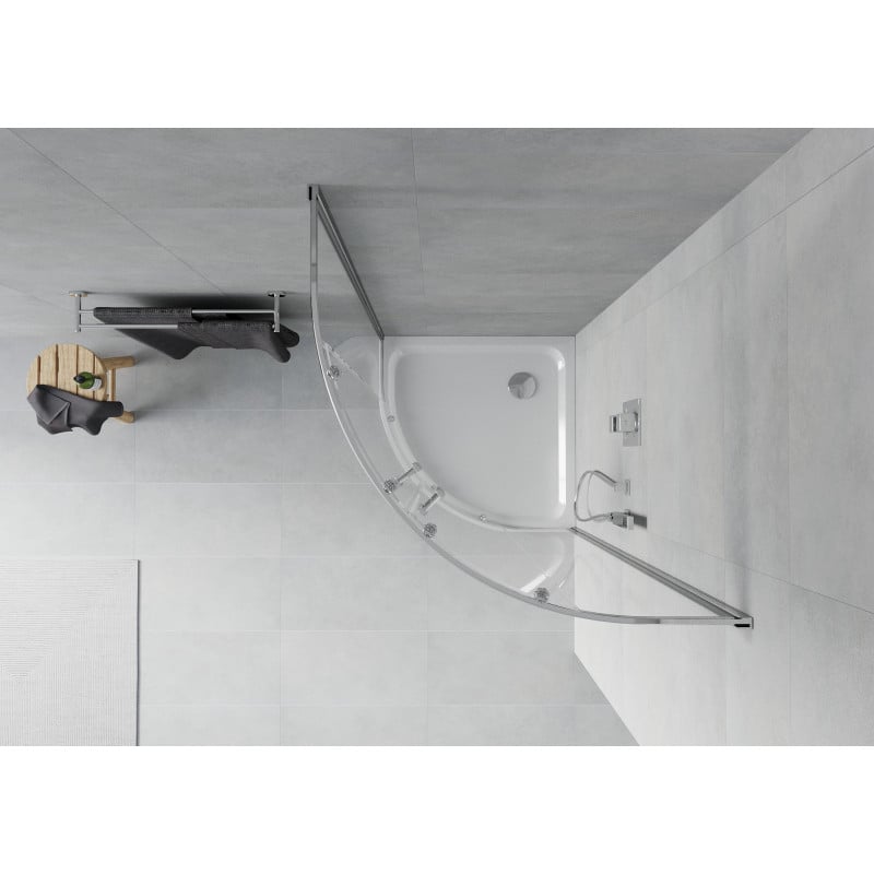 Mexen Rio semi-circular shower cabin 90 x 90 cm, transparent, chrome + Flat shower tray, white - 863-090-090-01-00-4110