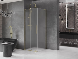 Mexen Velar L sliding shower cabin 100 x 100 cm, frosted, gold - 871-100-100-33-50