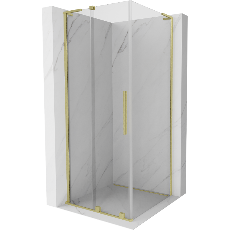 Mexen Velar L shower cabin sliding 100 x 100 cm, transparent, brushed gold - 871-100-100-03-55