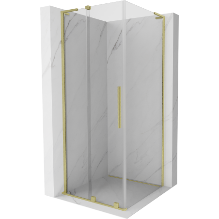 Mexen Velar L sliding shower cabin 100 x 100 cm, transparent, brushed gold - 871-100-100-03-55