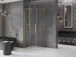 Mexen Velar L sliding shower cabin 100 x 100 cm, transparent, brushed gold - 871-100-100-03-55