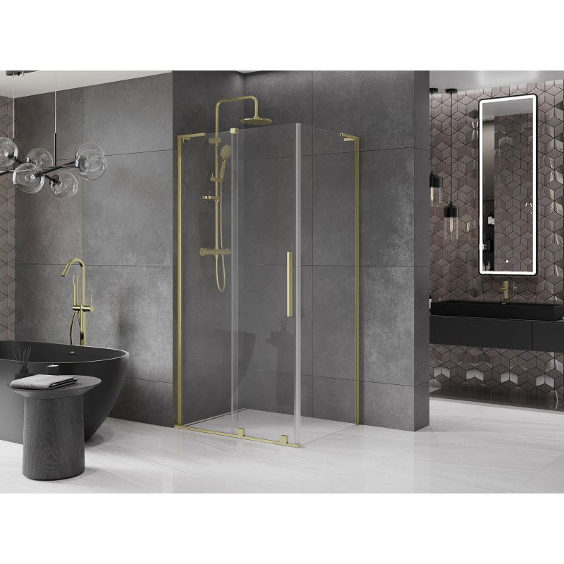 Mexen Velar L sliding shower cabin 90 x 70 cm, transparent, brushed gold - 871-090-070-03-55