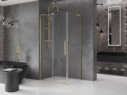 Mexen Velar L Sliding Shower Enclosure 90 x 75 cm, Transparent, Brushed Gold - 871-090-075-03-55