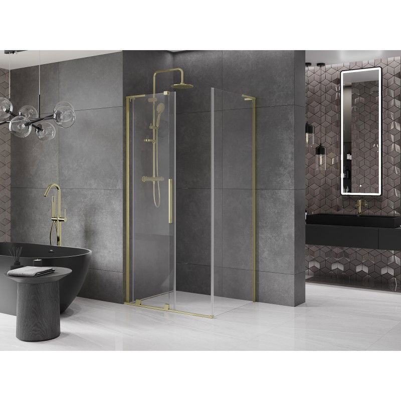 Mexen Velar L Sliding Shower Enclosure 100 x 90 cm, Transparent, Brushed Gold - 871-100-090-03-55