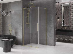 Mexen Velar L sliding shower cabin 100 x 80 cm, transparent, brushed gold - 871-100-080-03-55