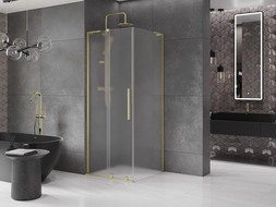 Mexen Velar L sliding shower enclosure 90 x 90 cm, frost, brushed gold - 871-090-090-33-55