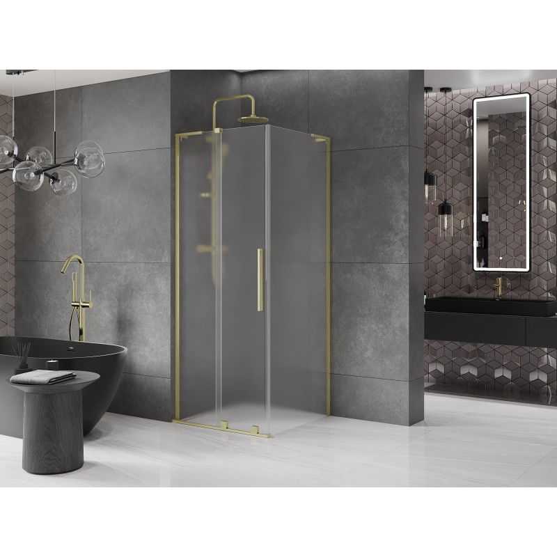 Mexen Velar L Sliding Shower Enclosure 100 x 100 cm, Frosted, Brushed Gold - 871-100-100-33-55