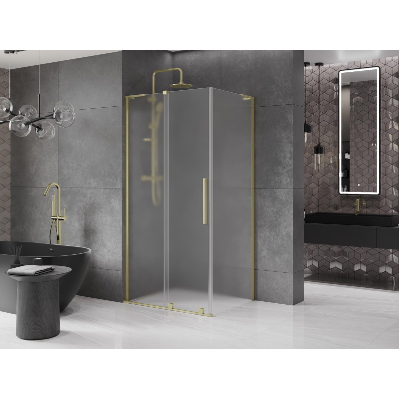Mexen Velar L sliding shower cabin 100 x 120 cm, frosted, brushed gold - 871-100-120-33-55