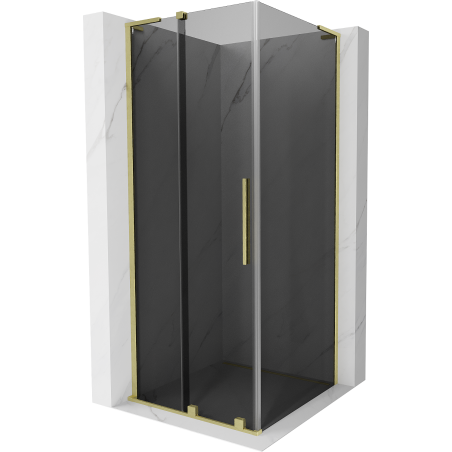 Mexen Velar L sliding shower cabin 100 x 100 cm, graphite, brushed gold - 871-100-100-43-55