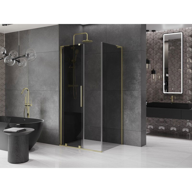 Mexen Velar L sliding shower cabin 100 x 90 cm, graphite, brushed gold - 871-100-090-43-55