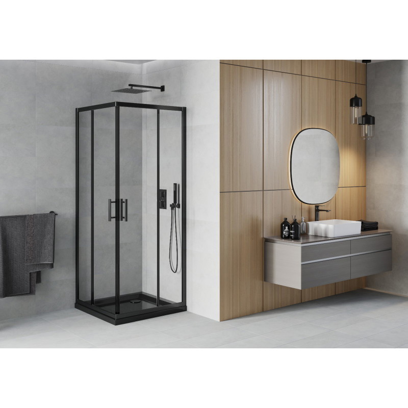 Mexen Rio Square Shower Cabin 90 x 90 cm, Transparent, Black + Flat Tray, Black - 860-090-090-70-00-4070B