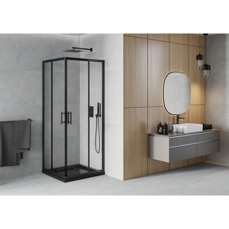 Mexen Rio Square Shower Cabinet 90 x 90 cm, Transparent, Black + Flat Shower Tray, Black - 860-090-090-70-00-4070B