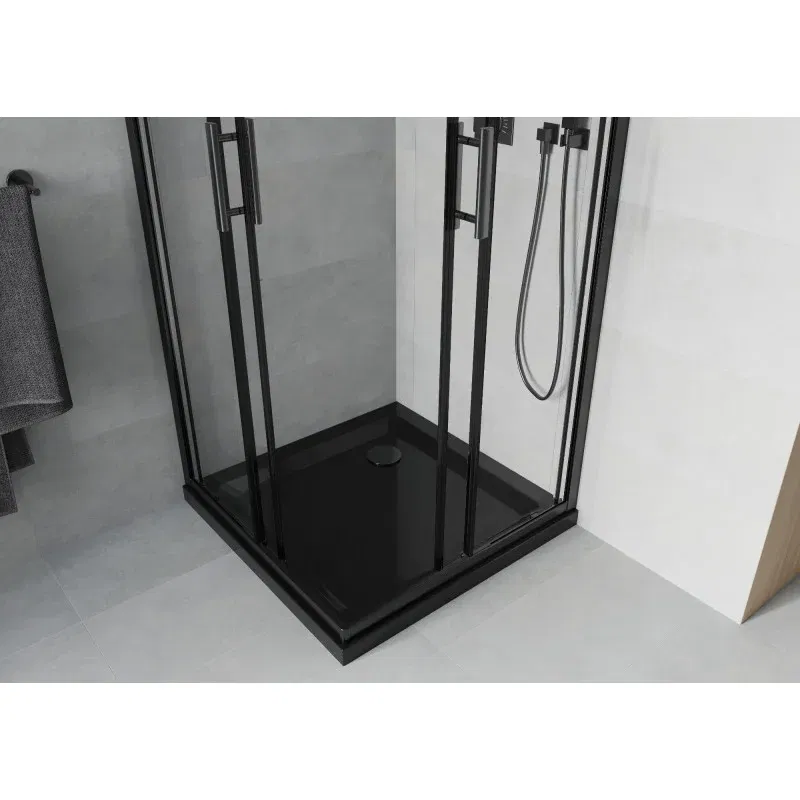 Mexen Rio Square Shower Cabinet 90 x 90 cm, Transparent, Black + Flat Shower Tray, Black - 860-090-090-70-00-4070B