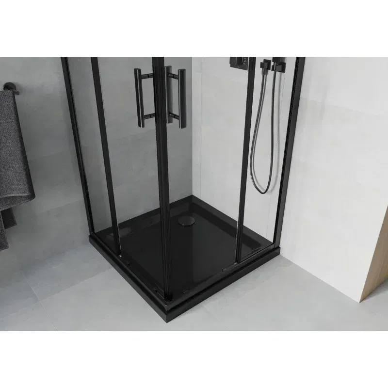Mexen Rio Square Shower Cabinet 90 x 90 cm, Transparent, Black + Flat Shower Tray, Black - 860-090-090-70-00-4070B