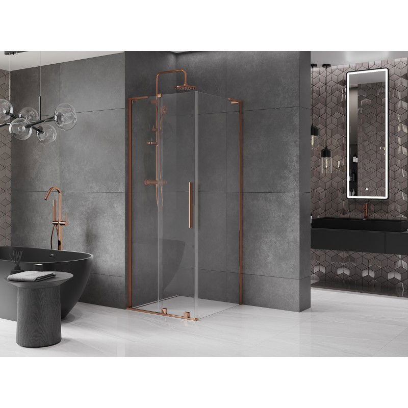 Mexen Velar L sliding shower cabin 100 x 100 cm, transparent, rose gold - 871-100-100-03-60