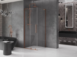 Mexen Velar L sliding shower cabin 100 x 100 cm, transparent, rose gold - 871-100-100-03-60