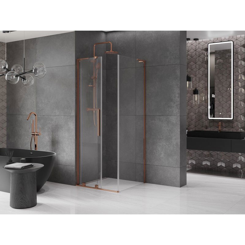 Mexen Velar L sliding shower cabin 100 x 100 cm, transparent, rose gold - 871-100-100-03-60