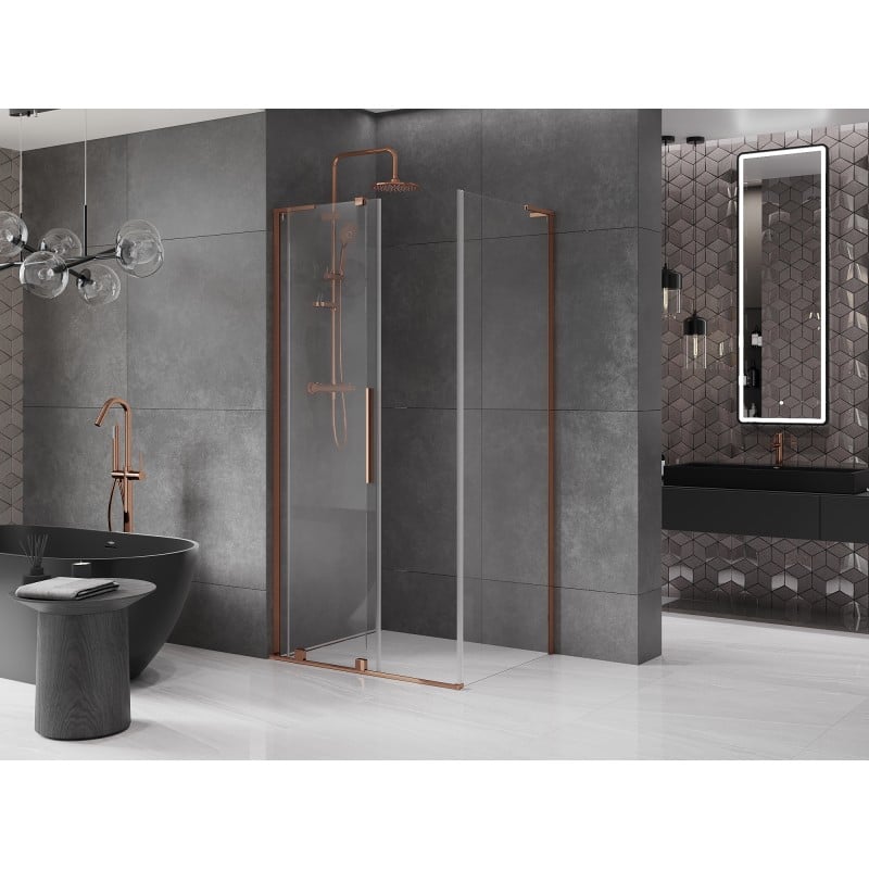Mexen Velar L sliding shower cabin 100 x 75 cm, transparent, pink gold - 871-100-075-03-60