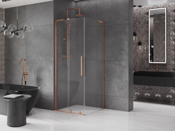 Mexen Velar L sliding shower cabin 90 x 90 cm, transparent, brushed copper - 871-090-090-03-65