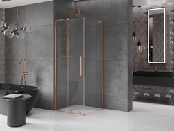 Mexen Velar L sliding shower cabin 120 x 120 cm, transparent, brushed copper - 871-120-120-03-65