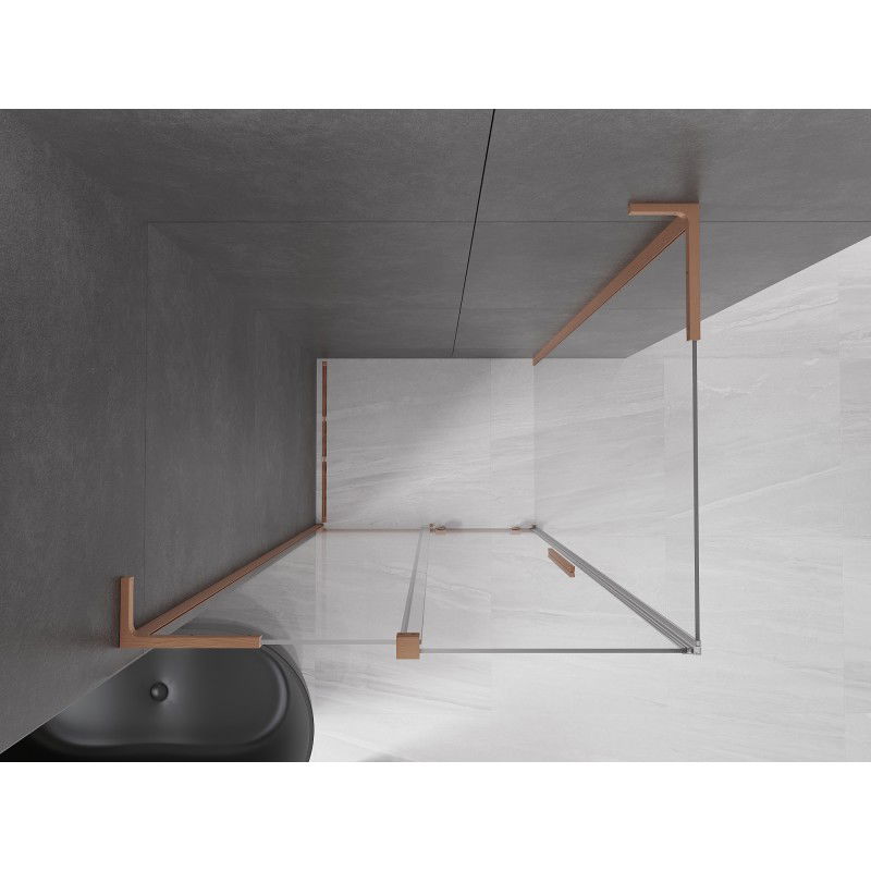 Mexen Velar L sliding shower enclosure 90 x 75 cm, transparent, brushed copper - 871-090-075-03-65